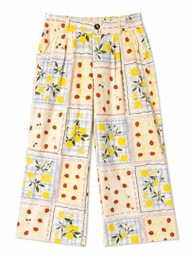 Tuiléa Strawberry Lemon Print Linen Blend Wide Leg Pants Cottagecore 
Medium